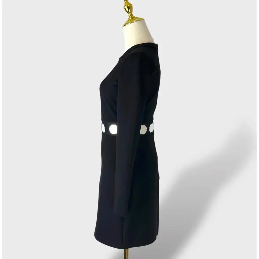 STAUD Black Long-Sleeve Mini Dress with Mirror Disk Accents - Picture 4 of 5